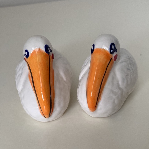 Vintage Salt and Pepper Shakers Ceramic Pelicans by Blue Sky Nautical Beach Sea - Picture 6 of 13